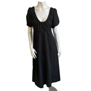 Old Navy A-Line Black Midi Dress Puff Sleeves Smocked Back S Whimsigoth Cottage